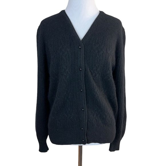 Braunstyle Cardigan Sweater Womens Small Black Lambswool Angora Rabbit Button Up - Picture 1 of 12